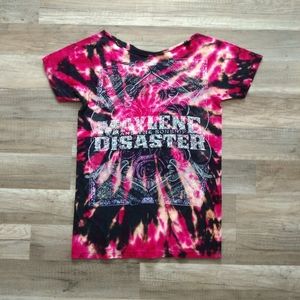 Pink Black Tie Dye Maylene and the Sons of Disaster Band Tee Small Wide Neck
